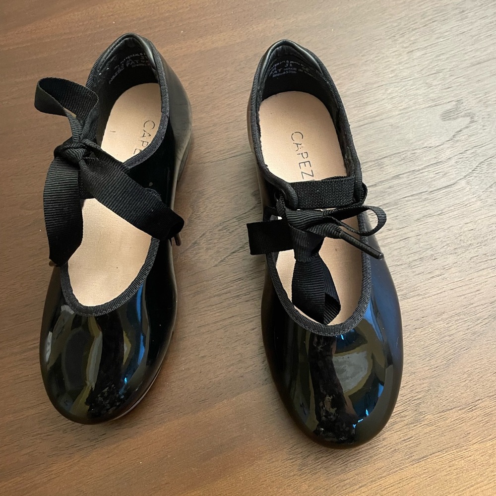 Capezio Shiny Black Kids Dress Shoes with Bow